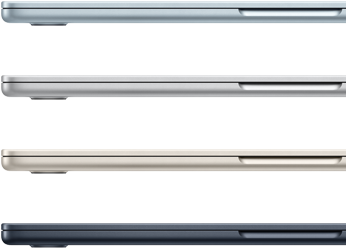 Странични екстериори на четири лаптопа MacBook Air, представящи четирите различни повърхности