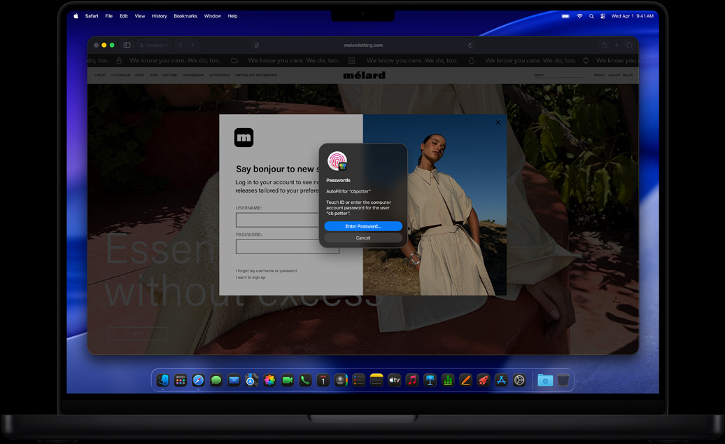 Böngészés közben a Safari a Touch ID használatára szólítja fel a felhasználót, aki egy webhelyre próbál bejelentkezni.
