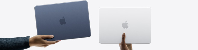 أجهزة لابتوب MacBook Neo بألوان مختلفة، كل واحد منها تحمله يد شخص مختلف