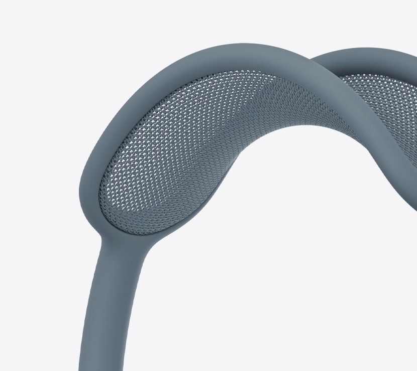 Casque AirPods Max 2, couleur bleue, détail de l’arceau en tissu mesh