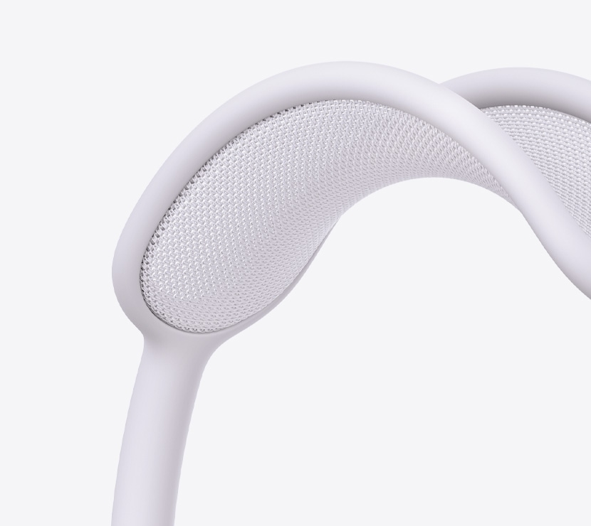 Casque AirPods Max 2, couleur mauve, détail de l’arceau en tissu mesh