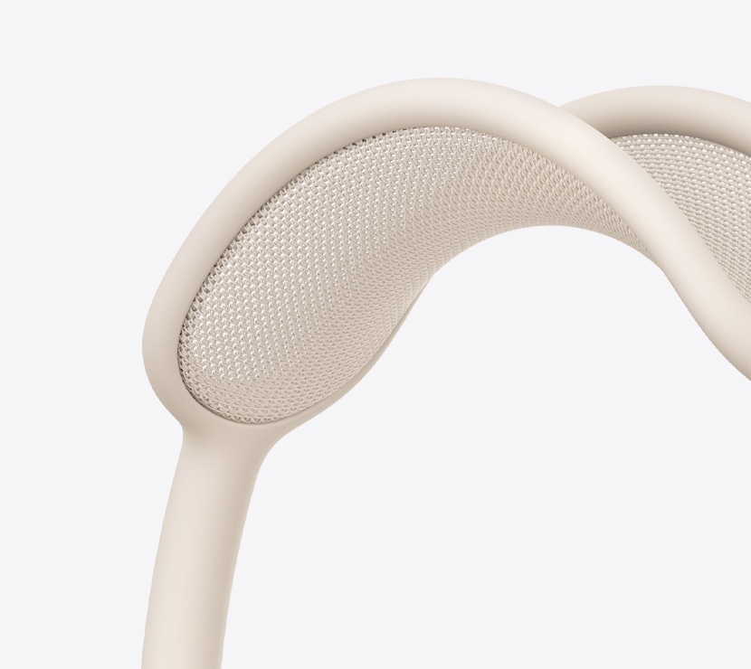 Casque AirPods Max 2, couleur lumière stellaire, détail de l’arceau en tissu mesh