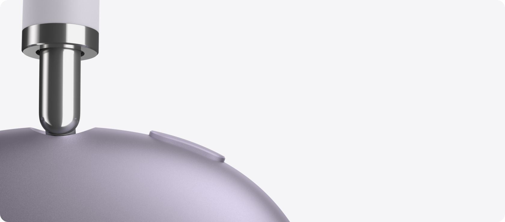 AirPods Max 2, vue latérale, détail de la branche télescopique, coussinet, bouton de contrôle du bruit