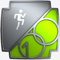 Premio de Fitness+ por haber completado 100 entrenamientos con una figura de persona de palitos que escala el número 100