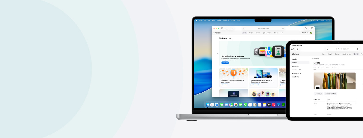 Appareils Apple affichant des services Apple Business