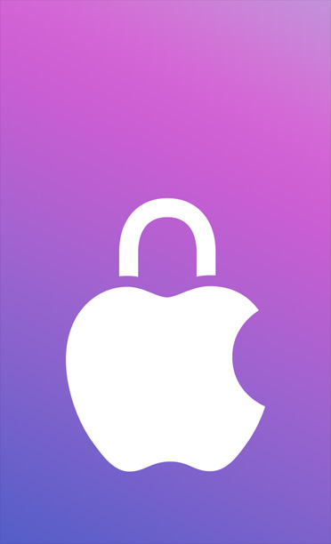 Pomme surmontée d’une anse de cadenas, arrière-plan dégradé violet