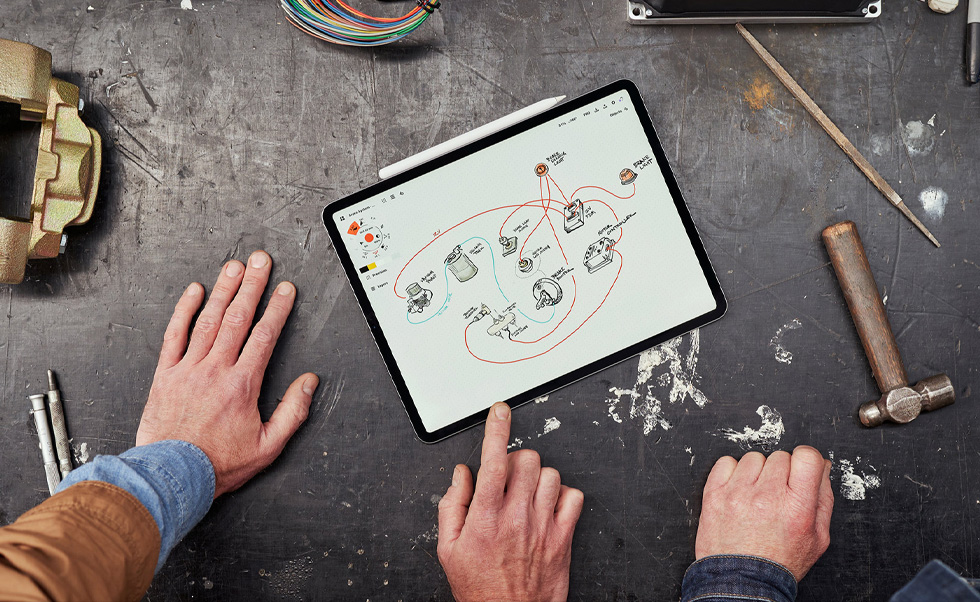 The team uses iPhone, iPad and Apple Pencil to scan vehicles, create moodboards and design 3D models.