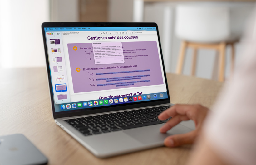 Gli Strumenti di scrittura di Apple Intelligence aiutano i team a correggere e riscrivere i testi per renderli più professionali o amichevoli.