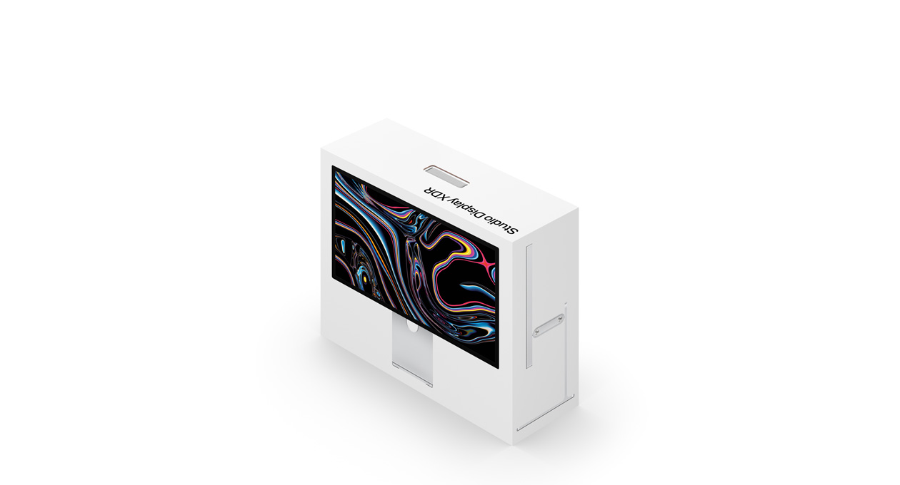Boîte de Studio Display XDR, blanche, image du produit imprimée sur l’extérieur