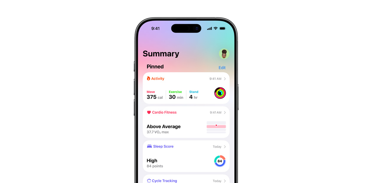 AppleのヘルスケアアプリがiPhoneに表示されている