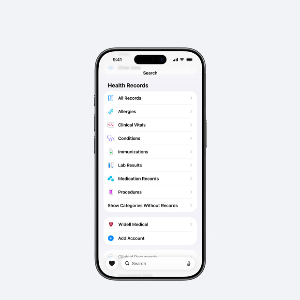 iPhoneのヘルスケアアプリにヘルスケアレコードが表示されている