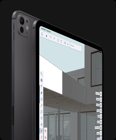 iPad Pro, back exterior, portrait orientation, space black, pro camera system, volume-up button, volume-down button, iPad Pro, front exterior, portrait orientation, space black color, black display bezel, rounded corners, display showing graphic design editing app with tools and effects open in left and right menus
