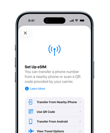 Voorkant van iPhone Air waarop een telefoonnummer met eSIM eenvoudig wordt overgezet via de feature Configureer Mobiel Netwerk