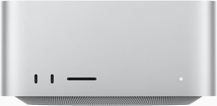 Un Mac Studio mostrato di fronte