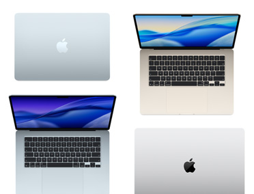 Four Mac computers of various models, sizes and colours, demonstrating the range of customization